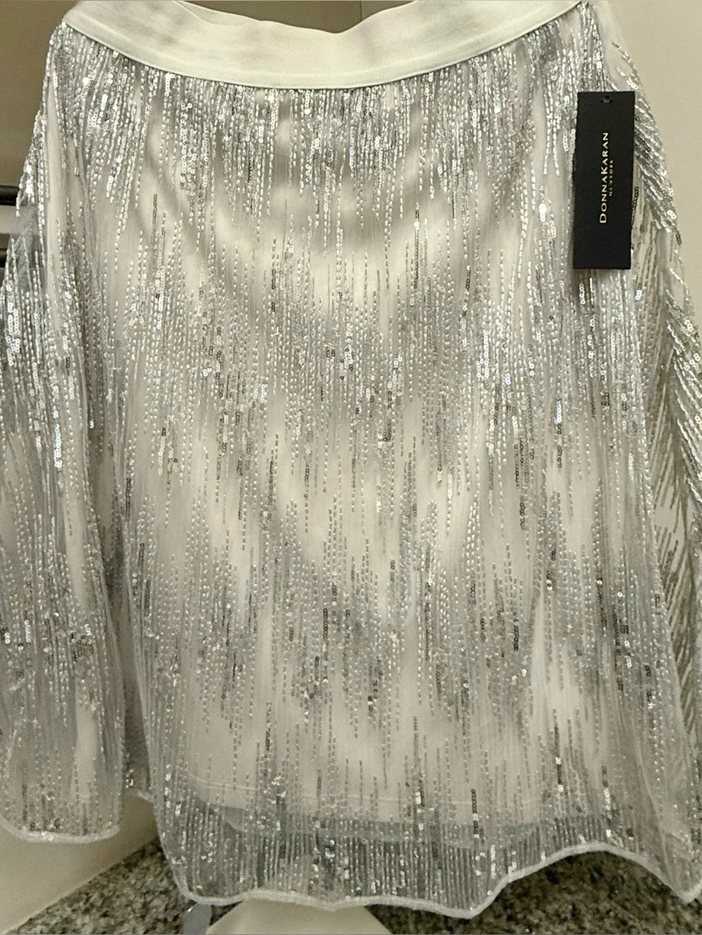 NWT Donna Karan Silver Sequin Fringe Skirt